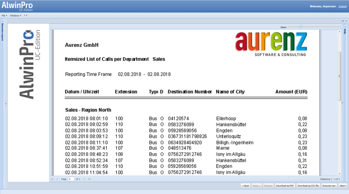 Itemized billing for each department